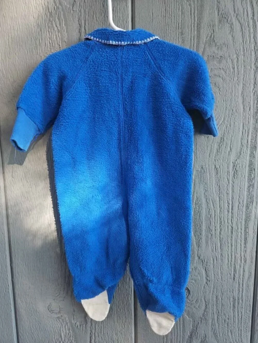 Vintage 70s Baby Boys 6-9 Months Disney Winnie The Pooh Blue Fleece Zip Sleeper